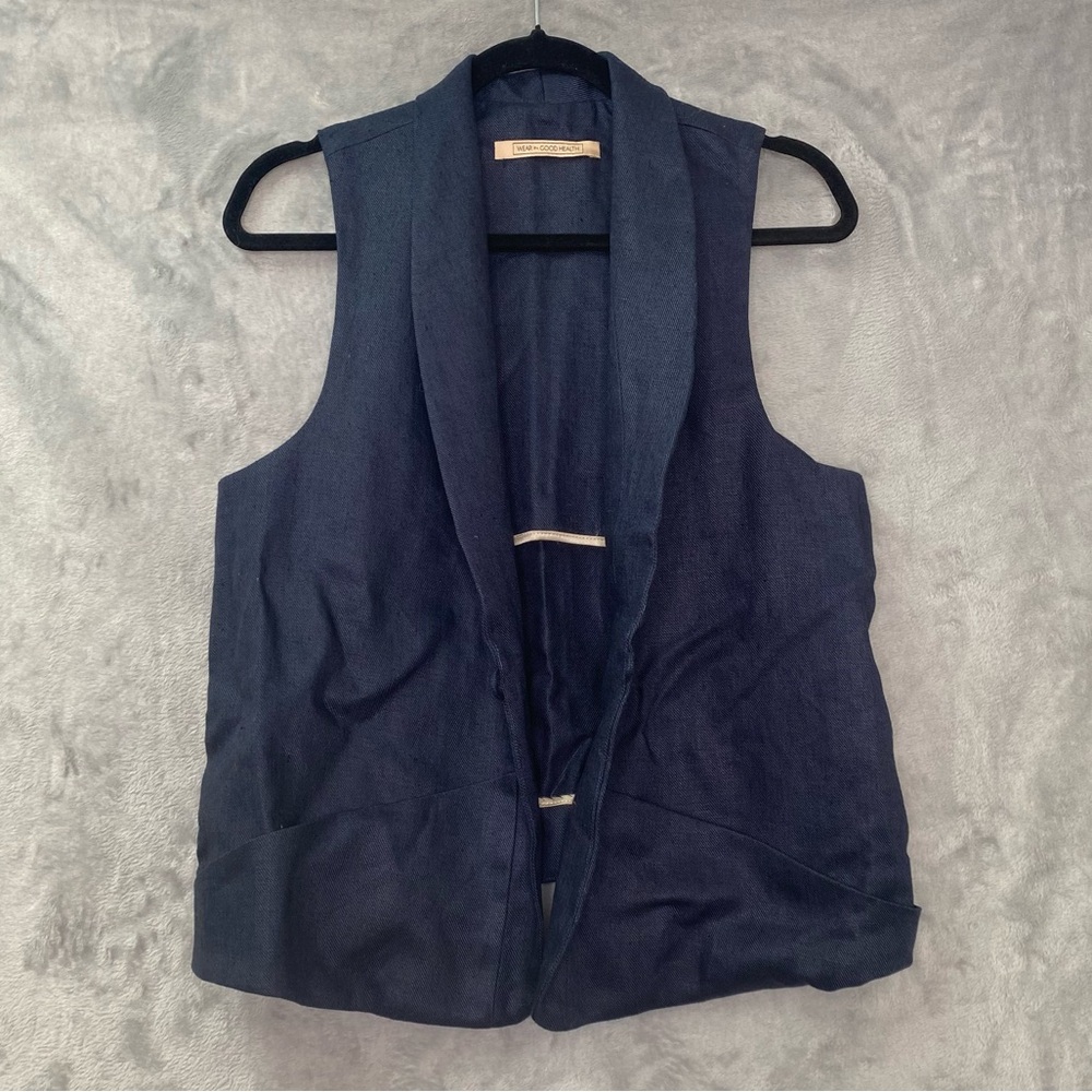 Wear In Good Health Linen and Silk Vest Business wear Boho Front Pockets Sz L